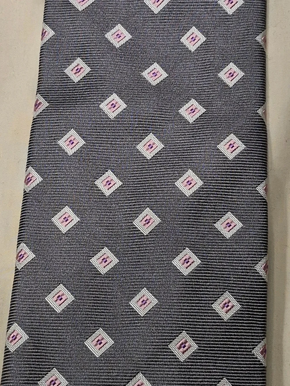 NWT Altea Milano Silk Tie Gray Geometric Pink Motif Made In Italy Luxury